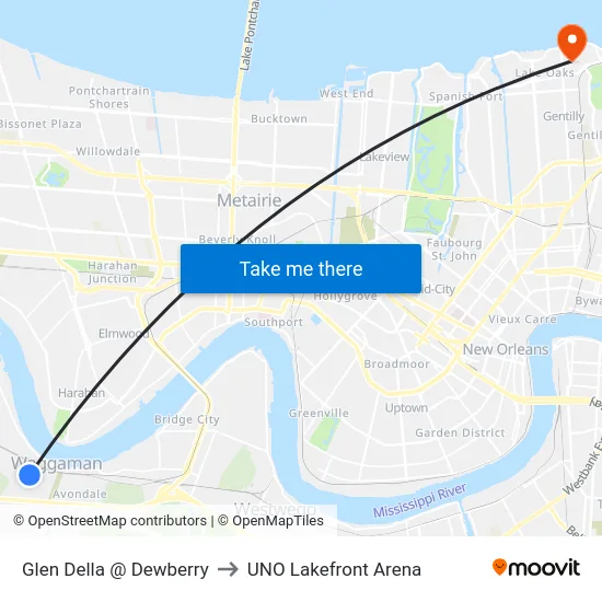 Glen Della @ Dewberry to UNO Lakefront Arena map
