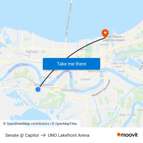 Senate @ Capitol to UNO Lakefront Arena map