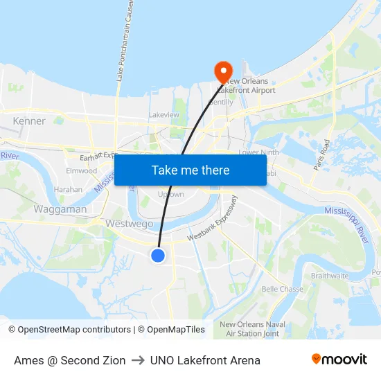 Ames @ Second Zion to UNO Lakefront Arena map