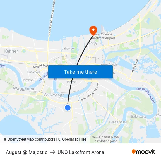 August @ Majestic to UNO Lakefront Arena map