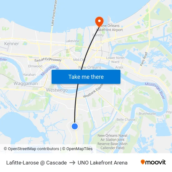 Lafitte-Larose @ Cascade to UNO Lakefront Arena map