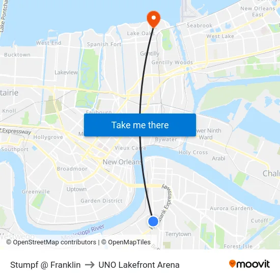 Stumpf @ Franklin to UNO Lakefront Arena map