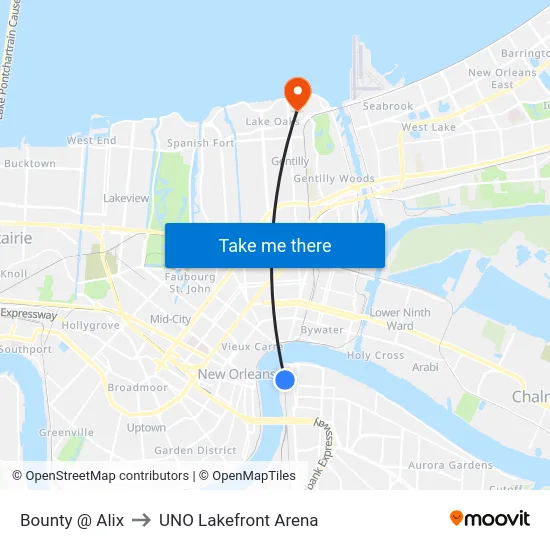 Bounty @ Alix to UNO Lakefront Arena map