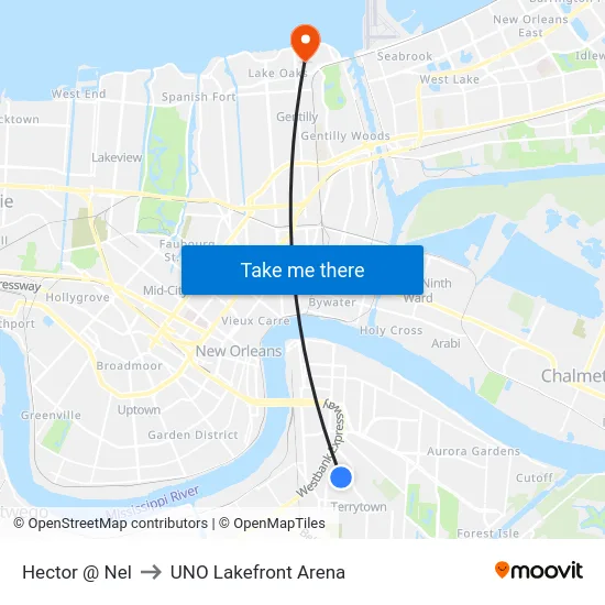 Hector @ Nel to UNO Lakefront Arena map