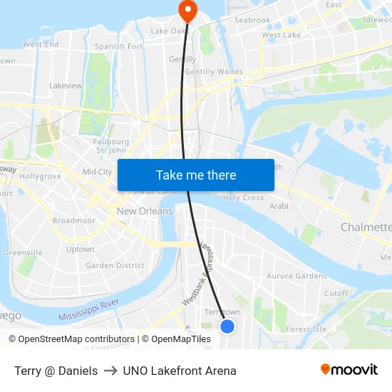 Terry @ Daniels to UNO Lakefront Arena map