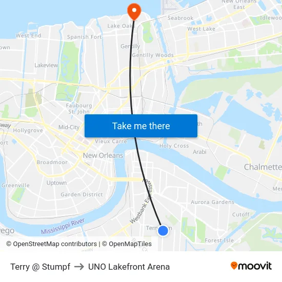 Terry @ Stumpf to UNO Lakefront Arena map