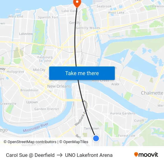 Carol Sue @ Deerfield to UNO Lakefront Arena map