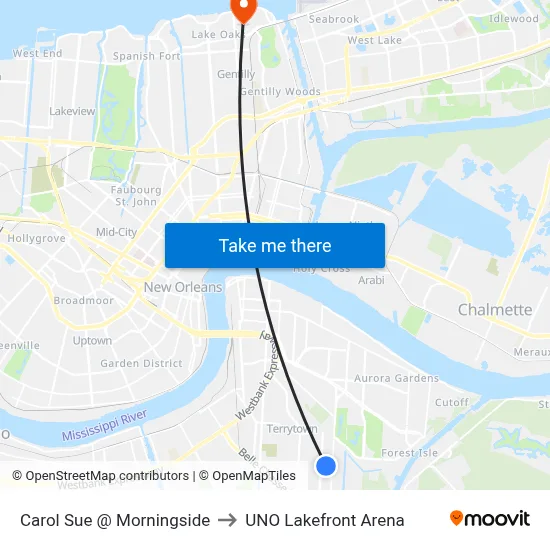 Carol Sue @ Morningside to UNO Lakefront Arena map