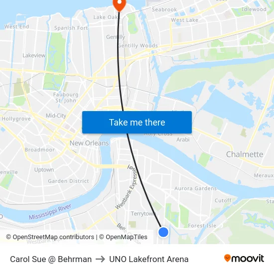 Carol Sue @ Behrman to UNO Lakefront Arena map