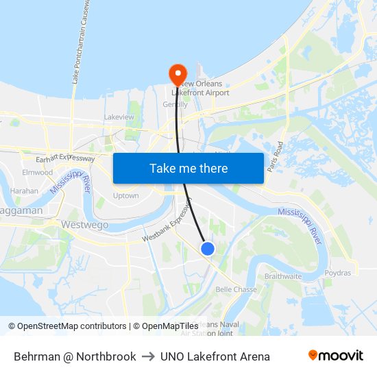 Behrman @ Northbrook to UNO Lakefront Arena map