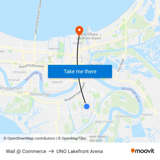 Wall @ Commerce to UNO Lakefront Arena map