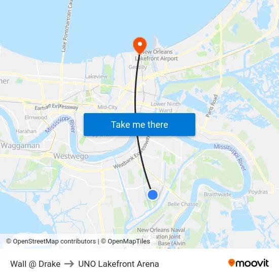 Wall @ Drake to UNO Lakefront Arena map