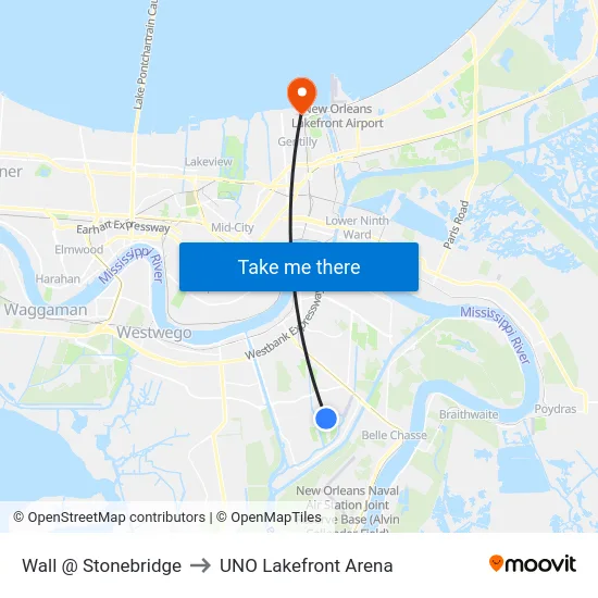 Wall @ Stonebridge to UNO Lakefront Arena map