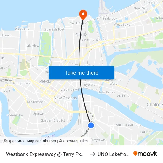 Westbank Expressway @ Terry Pkwy/Oakwood Mall to UNO Lakefront Arena map