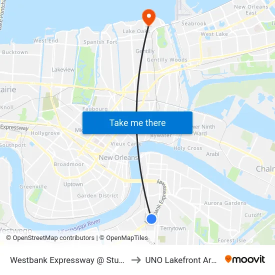 Westbank Expressway @ Stumpf to UNO Lakefront Arena map