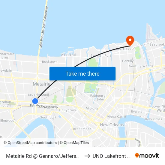 Metairie Rd @ Gennaro/Jefferson Police to UNO Lakefront Arena map