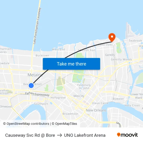 Causeway Svc Rd @ Bore to UNO Lakefront Arena map