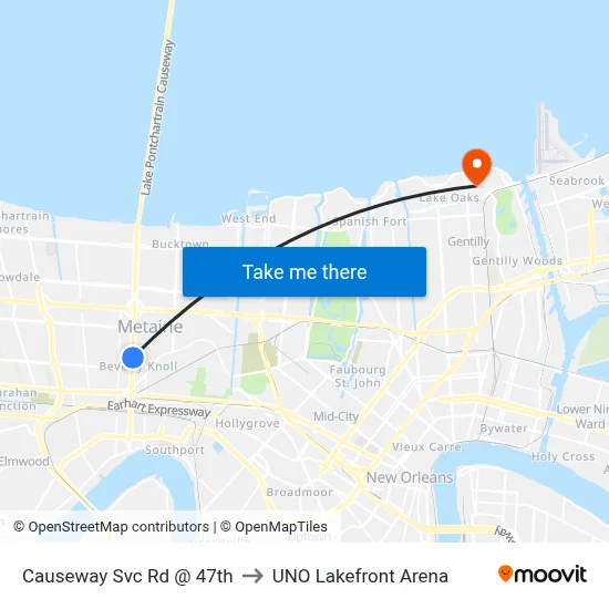 Causeway Svc Rd @ 47th to UNO Lakefront Arena map