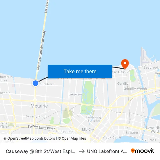 Causeway @ 8th St/West Esplanade to UNO Lakefront Arena map