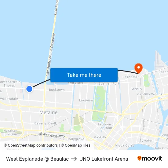 West Esplanade @ Beaulac to UNO Lakefront Arena map