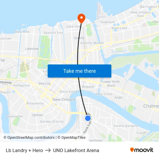 Lb Landry + Hero to UNO Lakefront Arena map