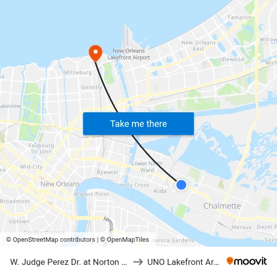 W. Judge Perez Dr. at Norton Ave. to UNO Lakefront Arena map