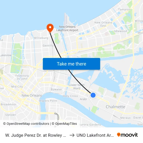 W. Judge Perez Dr. at Rowley Blvd. to UNO Lakefront Arena map