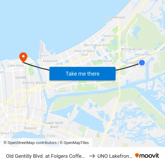 Old Gentilly Blvd. at Folgers Coffee Plant Gate 1b to UNO Lakefront Arena map