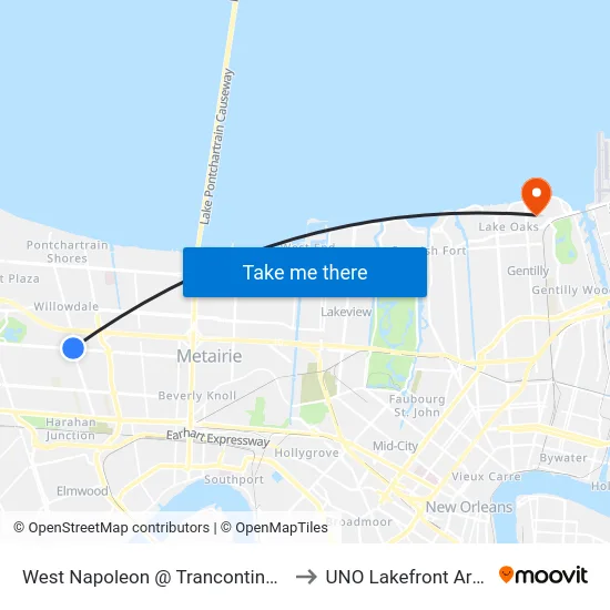 West Napoleon @ Trancontinental to UNO Lakefront Arena map