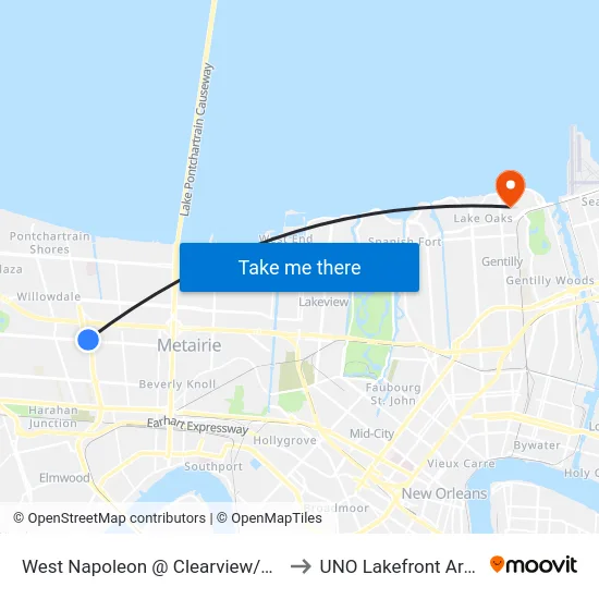 West Napoleon @ Clearview/Lime to UNO Lakefront Arena map