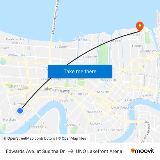 Edwards Ave. at Susitna Dr. to UNO Lakefront Arena map