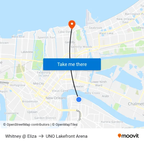 Whitney @ Eliza to UNO Lakefront Arena map