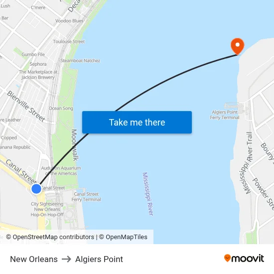 New Orleans to Algiers Point map