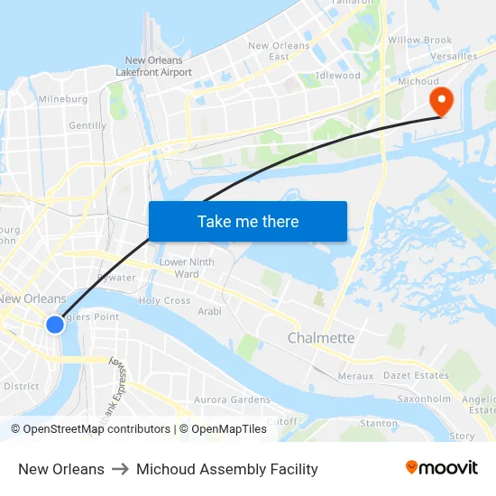 New Orleans to Michoud Assembly Facility map