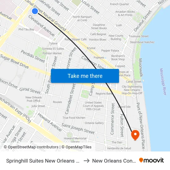 Springhill Suites New Orleans Downtown/Canal Street to New Orleans Convention Center map