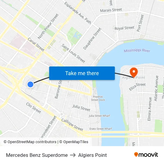 Mercedes Benz Superdome to Algiers Point map