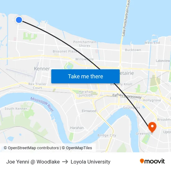 Joe Yenni @ Woodlake to Loyola University map