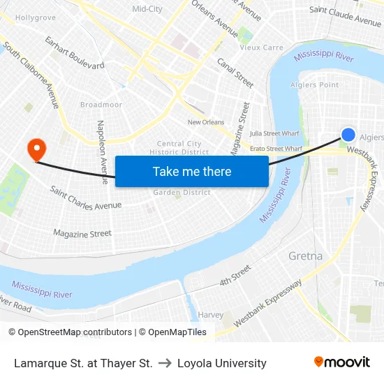 Lamarque St. at Thayer St. to Loyola University map