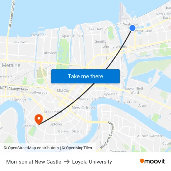 Morrison at New Castle to Loyola University map