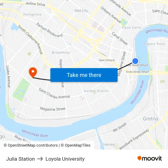 Julia Station to Loyola University map