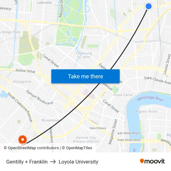 Gentilly + Franklin to Loyola University map