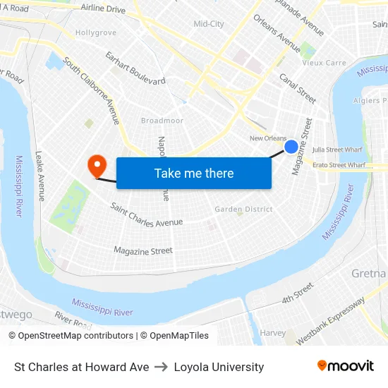 St Charles at Howard Ave to Loyola University map