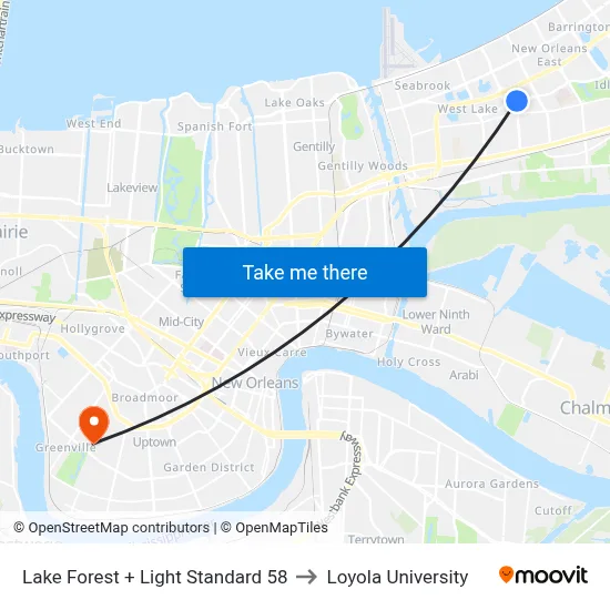 Lake Forest + Light Standard 58 to Loyola University map