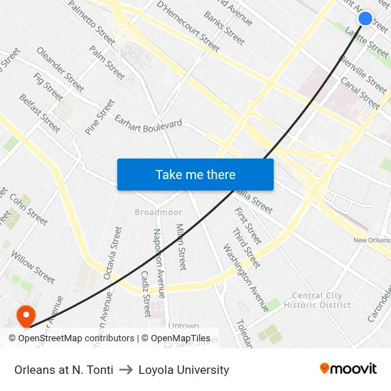 Orleans at N. Tonti to Loyola University map