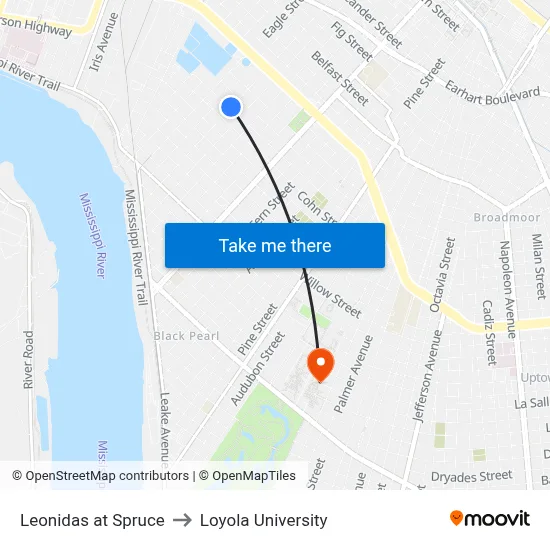 Leonidas at Spruce to Loyola University map