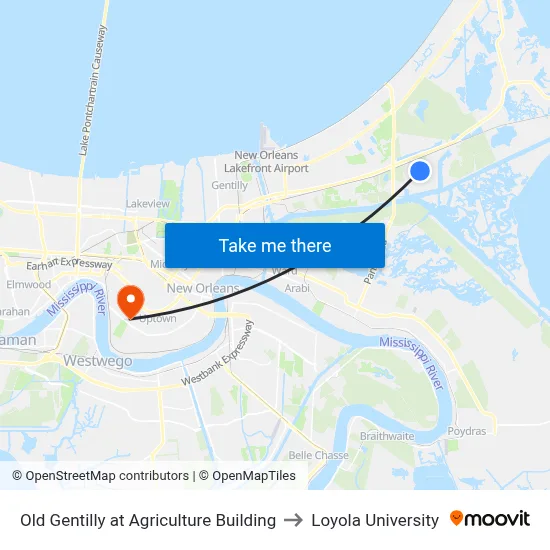 Old Gentilly at Agriculture Building to Loyola University map