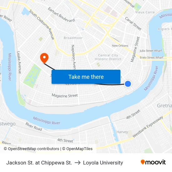 Jackson St. at Chippewa St. to Loyola University map