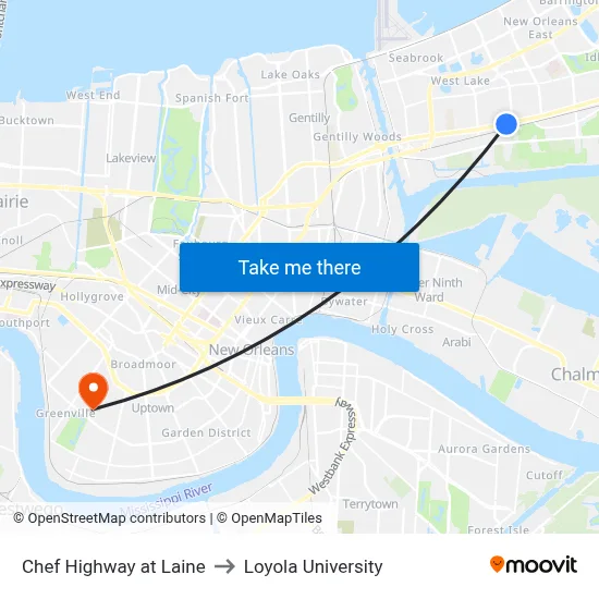 Chef Highway at Laine to Loyola University map