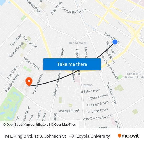 M L King Blvd. at S. Johnson St. to Loyola University map