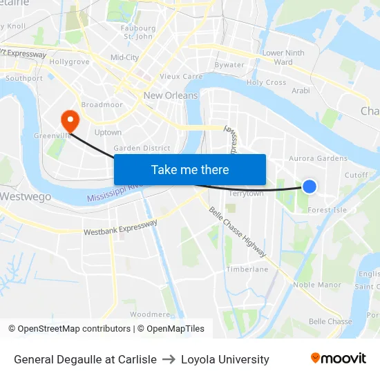 General Degaulle at Carlisle to Loyola University map